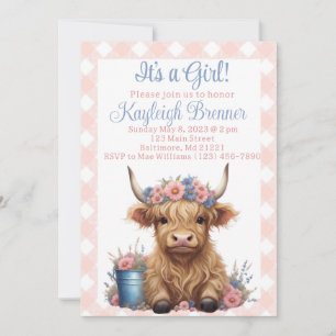 Highland koe floraal baby shower kaart