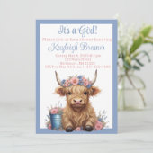 Highland koe floraal baby shower kaart (Staand voorkant)