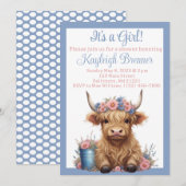 Highland koe floraal baby shower kaart (Voorkant / Achterkant)
