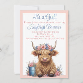 Highland koe floraal baby shower kaart