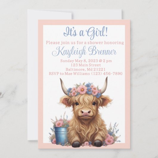 Highland koe floraal baby shower kaart (Voorkant)