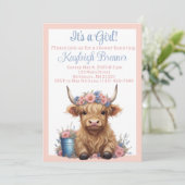 Highland koe floraal baby shower kaart (Staand voorkant)
