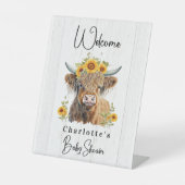 Highland Koe Floral Boho Boerderij Dierlijk Vrijge Reclamebord Met Voetstuk (Voorkant)