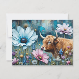 Highland Koe Floral Kleurrijke Kosmos Tapestry II Briefkaart