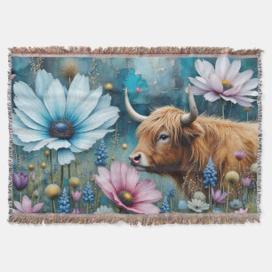 Highland Koe Floral Kleurrijke Kosmos Tapestry II Deken
