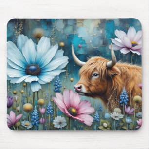 Highland Koe Floral Kleurrijke Kosmos Tapestry II Muismat