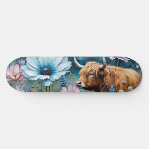 Highland Koe Floral Kleurrijke Kosmos Tapestry II Persoonlijk Skateboard