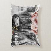 Highland Koe Floral | Westerne Cowgirl Kinder naam Accent Kussen (Voorkant(Verticaal))