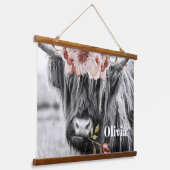 Highland Koe Floral | Westerne Cowgirl Kinder naam Hangend Wandkleed (Gebogen)