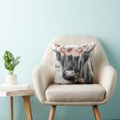 Highland Koe Floral | Westerne Cowgirl Kinder naam Kussen (Stoel)