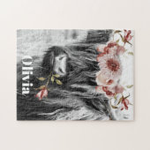 Highland Koe Floral | Westerne Cowgirl Kinder naam Legpuzzel (Horizontaal)