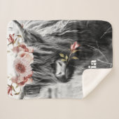 Highland Koe Floral | Westerne Cowgirl Kinder naam Sherpa Deken (Voorkant (horizontaal))