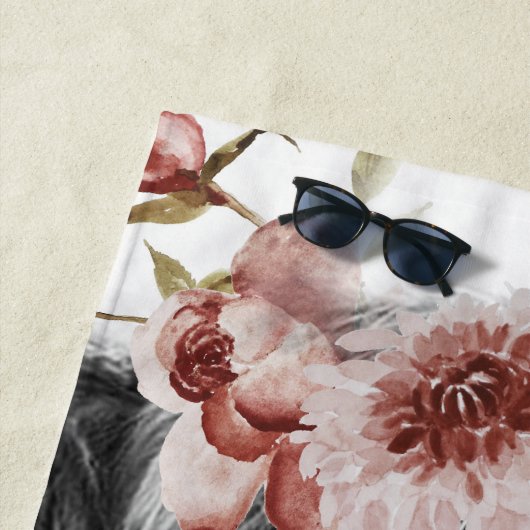 Highland Koe Floral | Westerne Cowgirl Kinder naam Strandlaken (In situ)