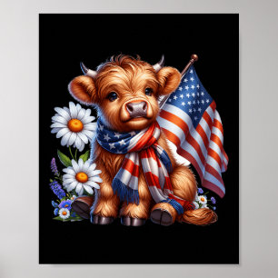 Highland Koe Florals 4th of July Amerikaanse vlag  Poster