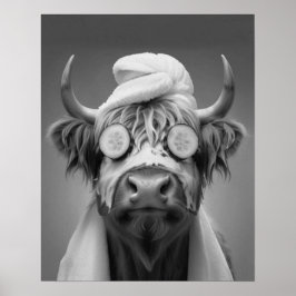 Highland Koe Funny Gezichtsmasker Badkamer Poster