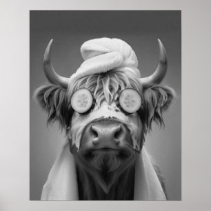Highland Koe Funny Gezichtsmasker Badkamer Poster