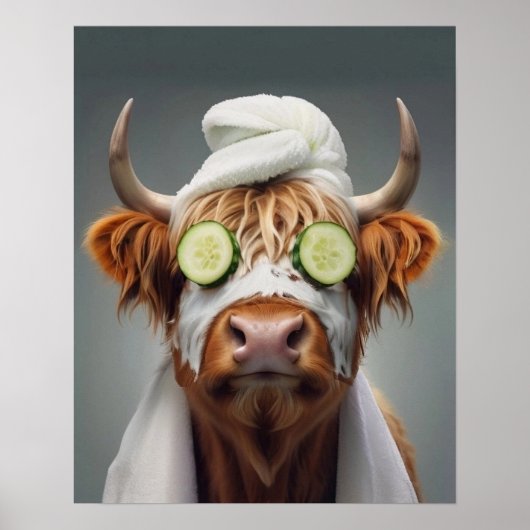 Highland Koe Funny Gezichtsmasker Badkamer Poster (Voorkant)