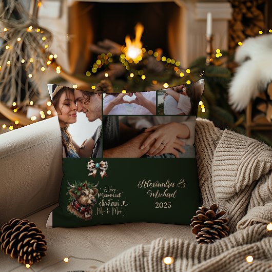 Highland Koe Gelukkig Kerstmis Mevrouw en Mijnheer Kussen