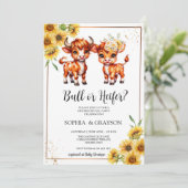 Highland Koe Gender Reveal Invitation Kaart (Staand voorkant)