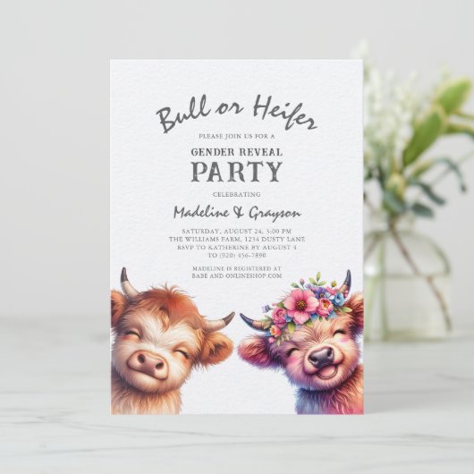 Highland Koe Gender Reveal Kaart (Staand voorkant)