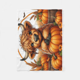 Highland Koe genesteld tussen herfstoogst pompoene Fleece Deken