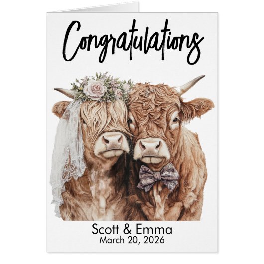 Highland Koe gepersonaliseerde bruiloft gefelicite (Voorkant)