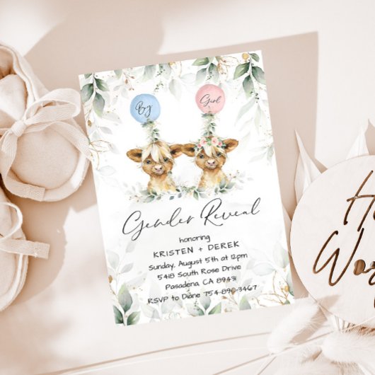 Highland Koe Geslacht onthullen ballonnen uitnodig Kaart