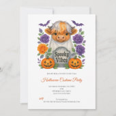Highland Koe Ghost Flowers Pumpkin Halloween Party Kaart (Voorkant)