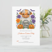 Highland Koe Ghost Flowers Pumpkin Halloween Party Kaart (Staand voorkant)