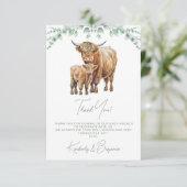 Highland Koe Greenery Boho Boerderij Animal Baby s Bedankkaart (Staand voorkant)