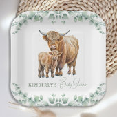 Highland Koe Greenery Boho Boerderij Animal Baby s Papieren Bordje