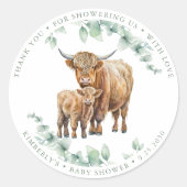 Highland Koe Greenery Boho Boerderij Animal Baby s Ronde Sticker (Voorkant)