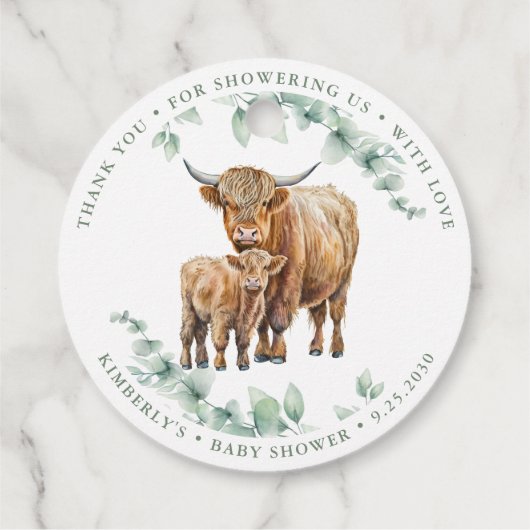 Highland Koe Greenery Farm Animals Baby shower Bedankjes Labels (Achterkant)