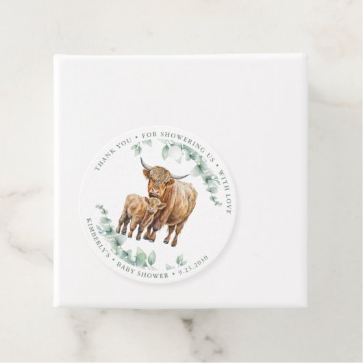 Highland Koe Greenery Farm Animals Baby shower Bedankjes Labels (In situ)