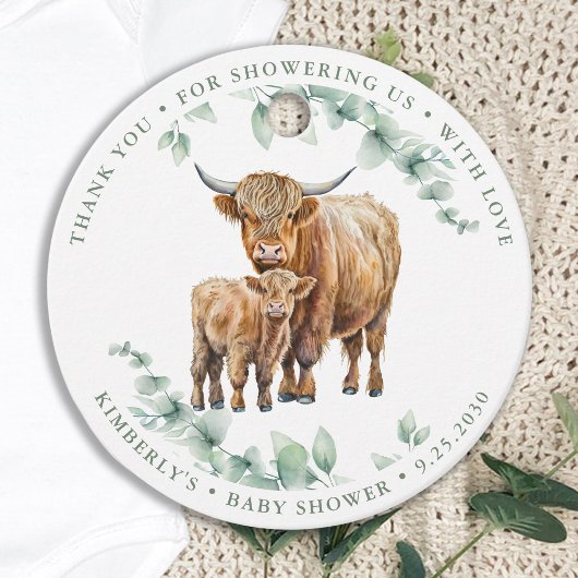 Highland Koe Greenery Farm Animals Baby shower Bedankjes Labels