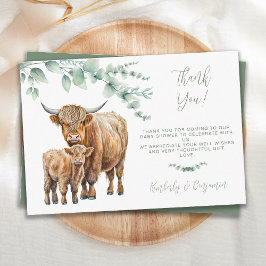 Highland Koe Greenery Farm Animals Baby shower Bedankkaart