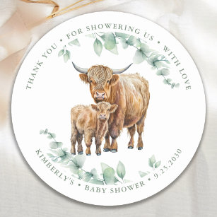 Highland Koe Greenery Farm Animals Baby shower Ronde Sticker