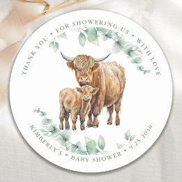 Highland Koe Greenery Farm Animals Baby shower Ronde Sticker