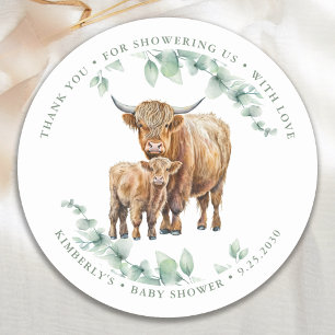 Highland Koe Greenery Farm Animals Baby shower Ronde Sticker