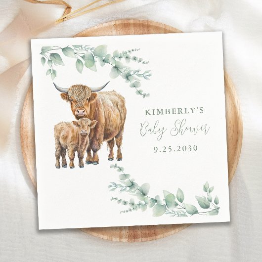 Highland Koe Greenery Farm Animals Baby shower Servet