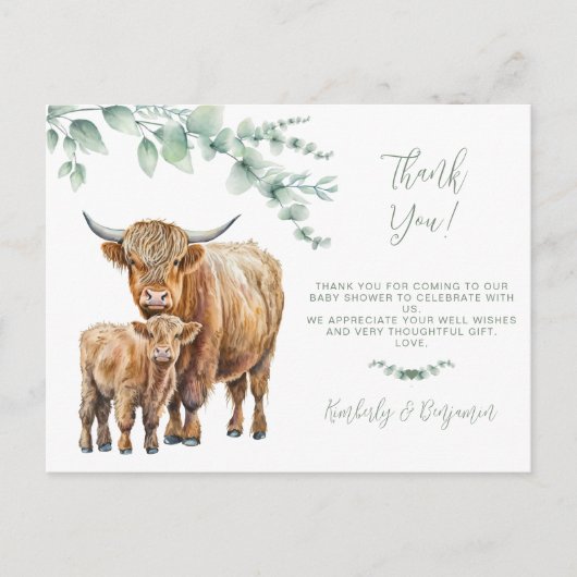 Highland Koe groen Baby shower dank u Feestdagenkaart (Voorkant)