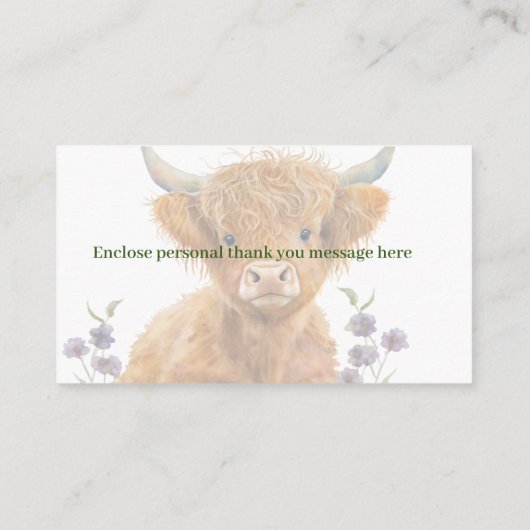 Highland Koe groen baby shower dank u Informatiekaartje (Achterkant)