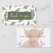 Highland Koe groen baby shower dank u Informatiekaartje (Voorkant / Achterkant)