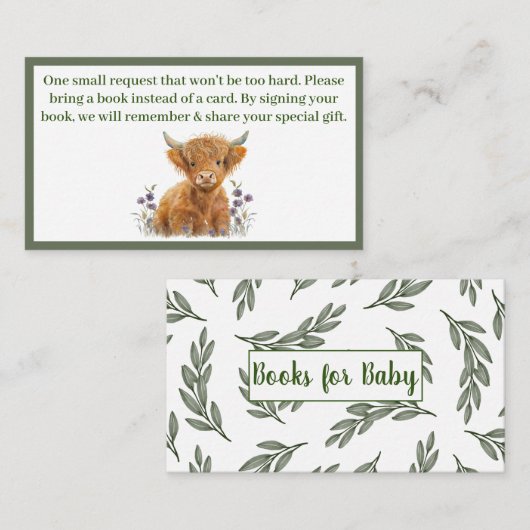 Highland Koe groen boeken voor baby Informatiekaartje (Voorkant / Achterkant)