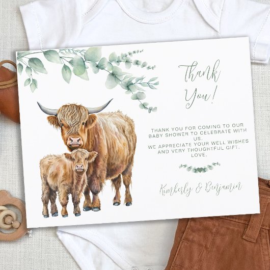 Highland Koe groen Boerderij Baby shower Dank u Briefkaart