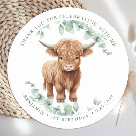 Highland Koe Groen Boerderij Dieren Kinderen Verja Ronde Sticker