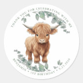 Highland Koe Groen Boerderij Dieren Kinderen Verja Ronde Sticker (Voorkant)