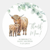 Highland Koe groen dank u Baby shower Ronde Sticker (Voorkant)