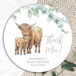 Highland Koe groen dank u Baby shower Ronde Sticker