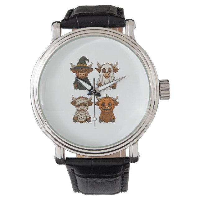 Highland Koe Halloween Funny Herfst Spooky Horloge (Voorkant)